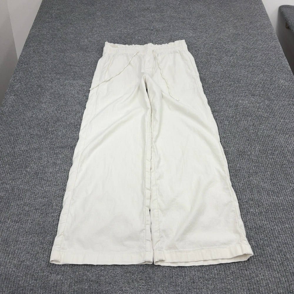 American Eagle Pants Womens S White Linen Blend Wide Leg Elastic Waist Boho